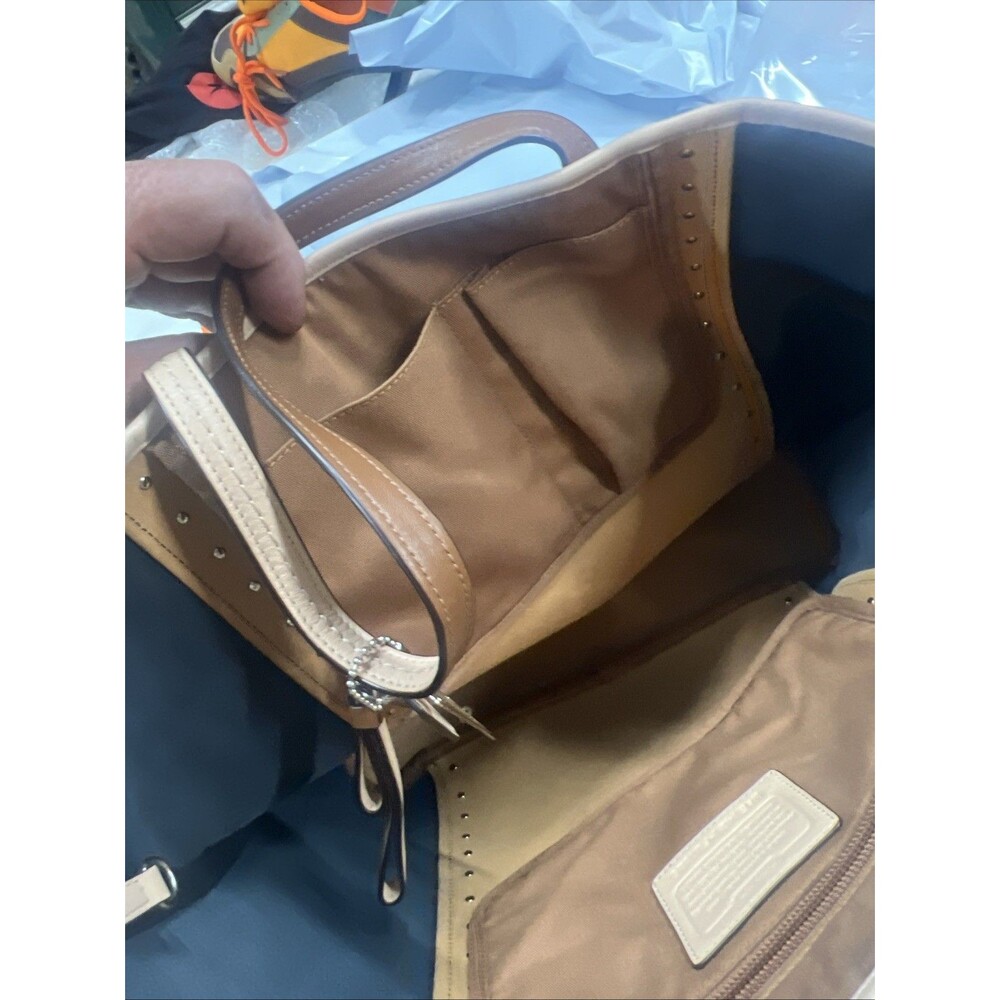COACH Metro Colorblock beige/brown Studded Leather Tote Bag E1421-F31325 - Picture 9 of 9